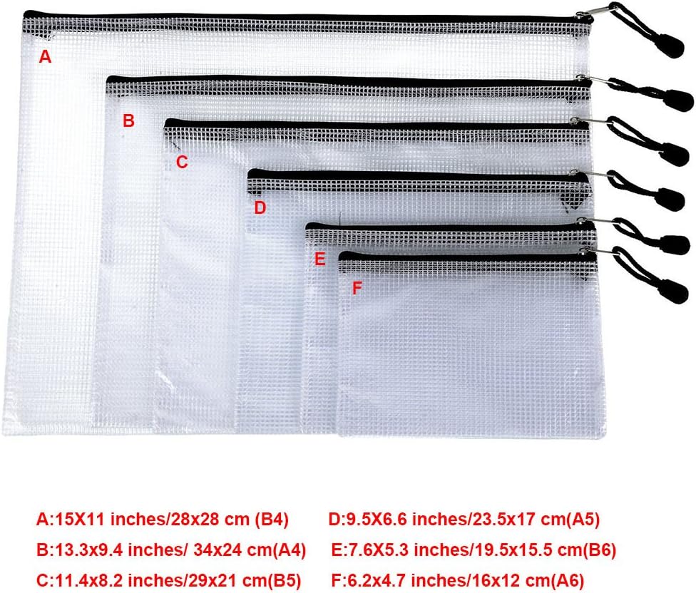 12pcs Mesh Zipper Pouch Document Folders Bag A6 A5 A4 B4 A3