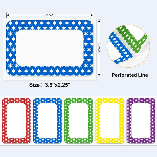 5 Colors Stars Name Tags Stickers 400 Labels 3.5" x2.25"