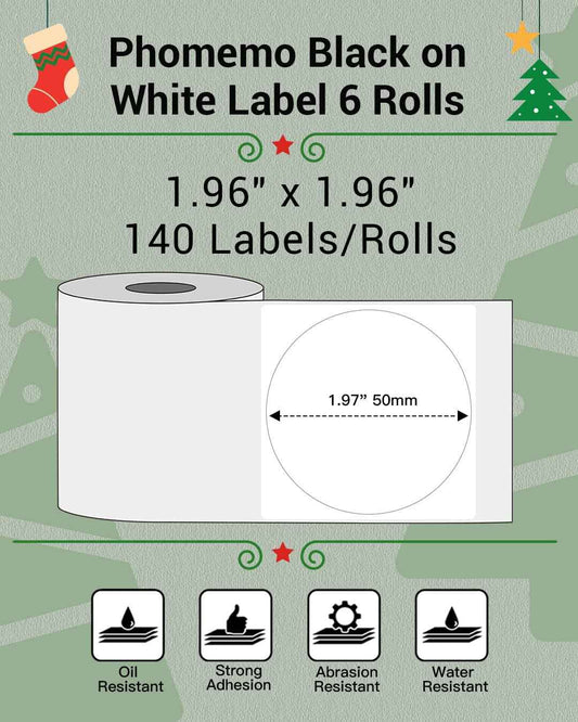 Phomemo M110/M120/M200/M220 Thermal Paper 50x50mm Labels White - TTpen