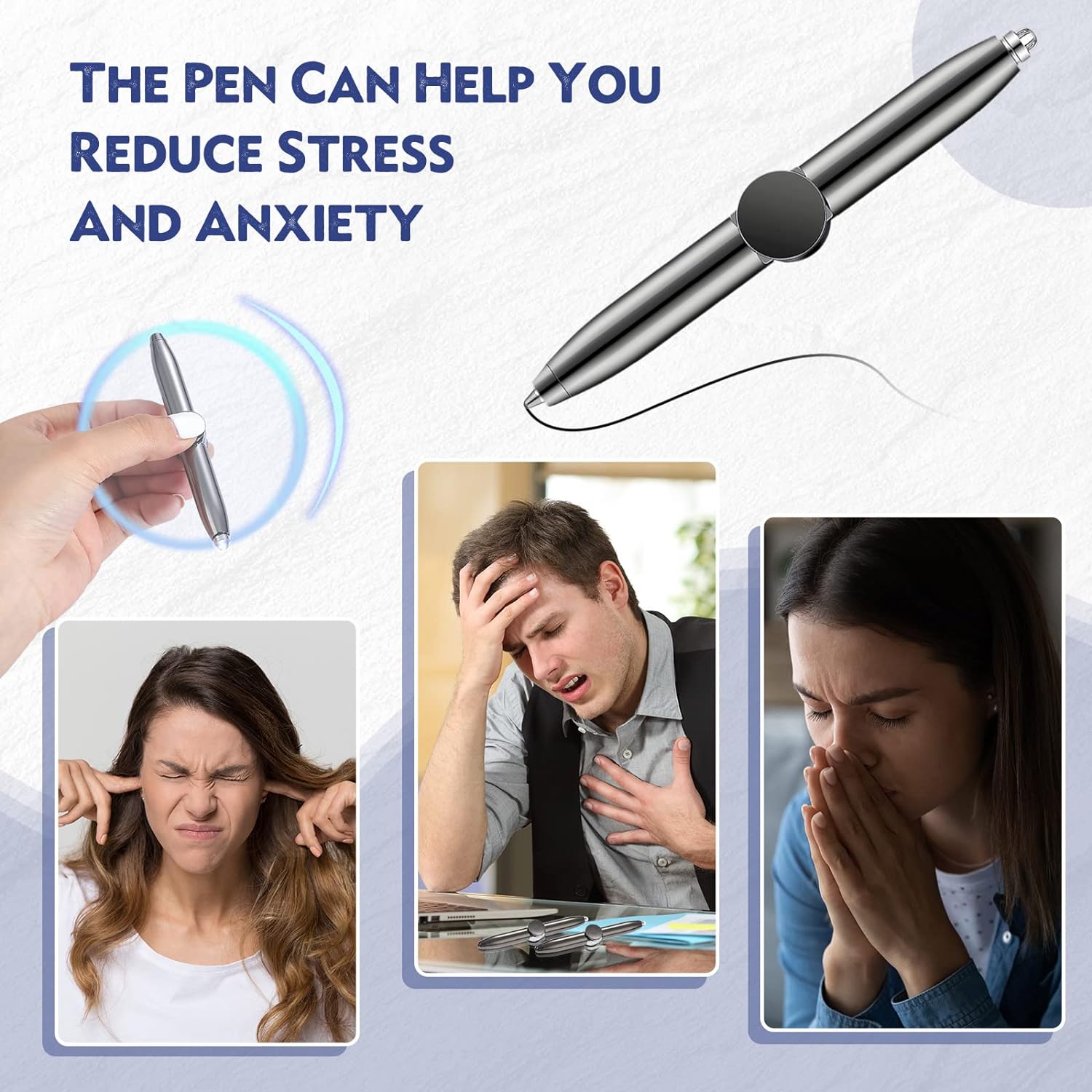 Fidget Spinner Ballpoint Pen with LED Light 4 Pack
