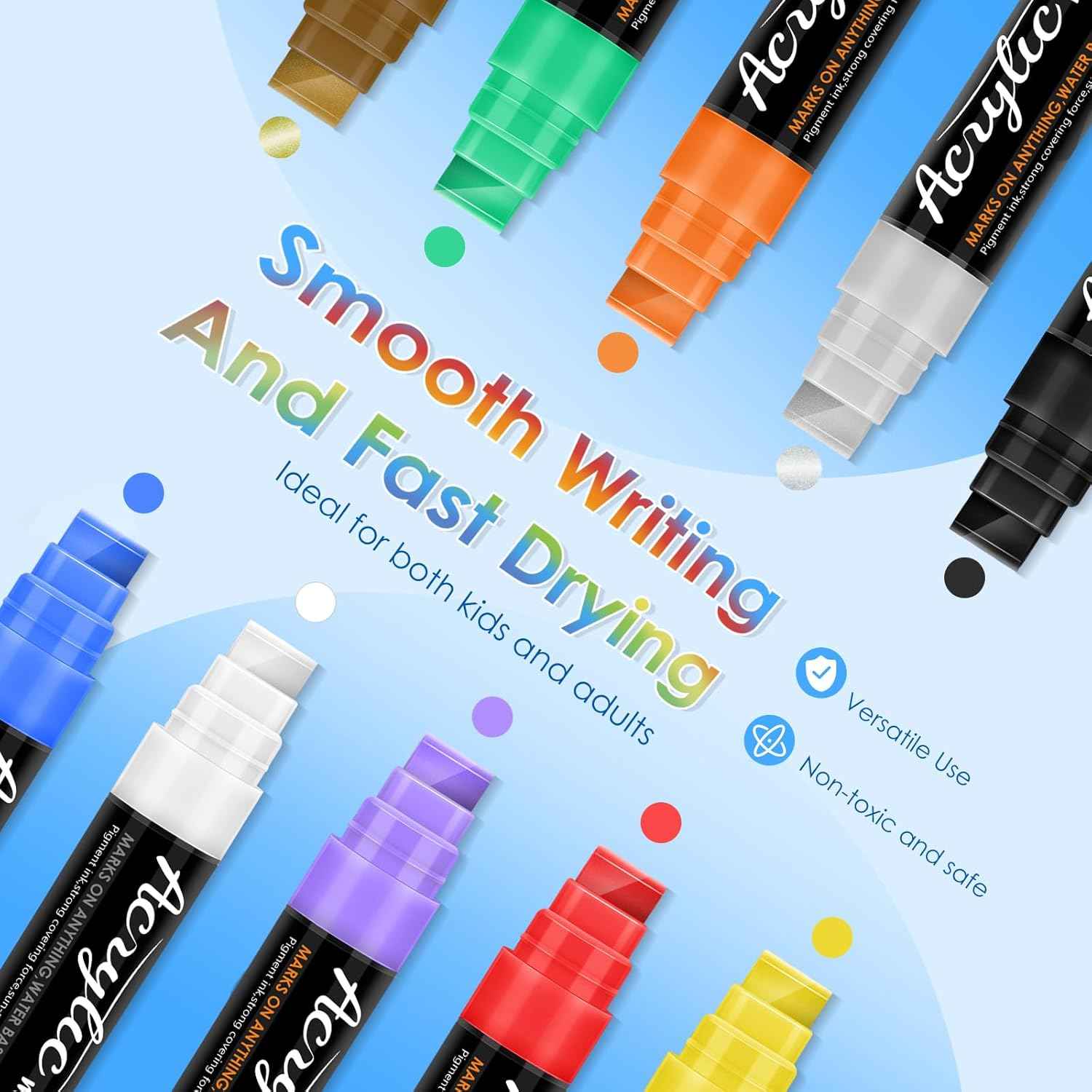 10 Colors Acrylic Paint Markers 15MM Jumbo Felt Tip
