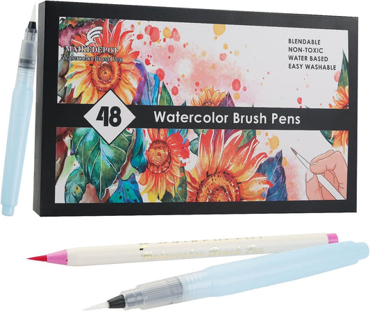 MAIKEDEPOT 48 Colors Watercolor Brush Pens with 2 Blending Brush