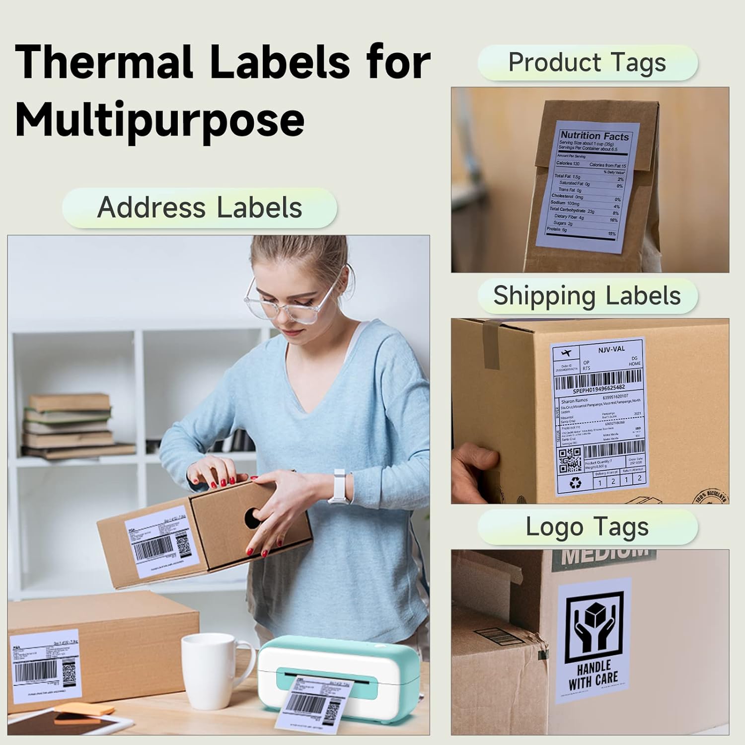 Phomemo 4"x6" Thermal Direct Shipping Label,Fan-Fold 500 Labels Purple