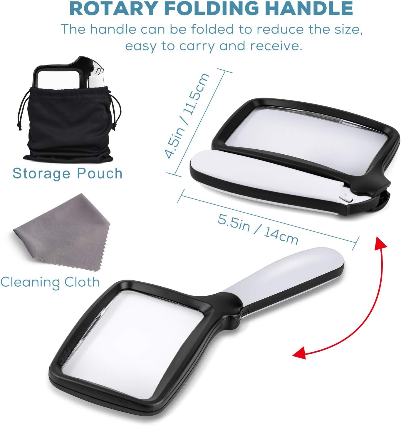 Folding Handheld 3X Rectangle Reading Magnifier with Light