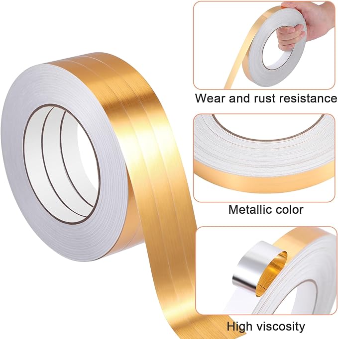 3 Rolls Self Adhesive Metalized Polyester Film Tape Gold 10MM