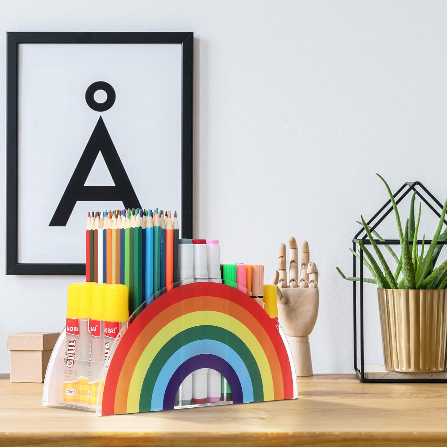 Rainbow Acrylic Pen Pencil Holder Clear Desk Organizer