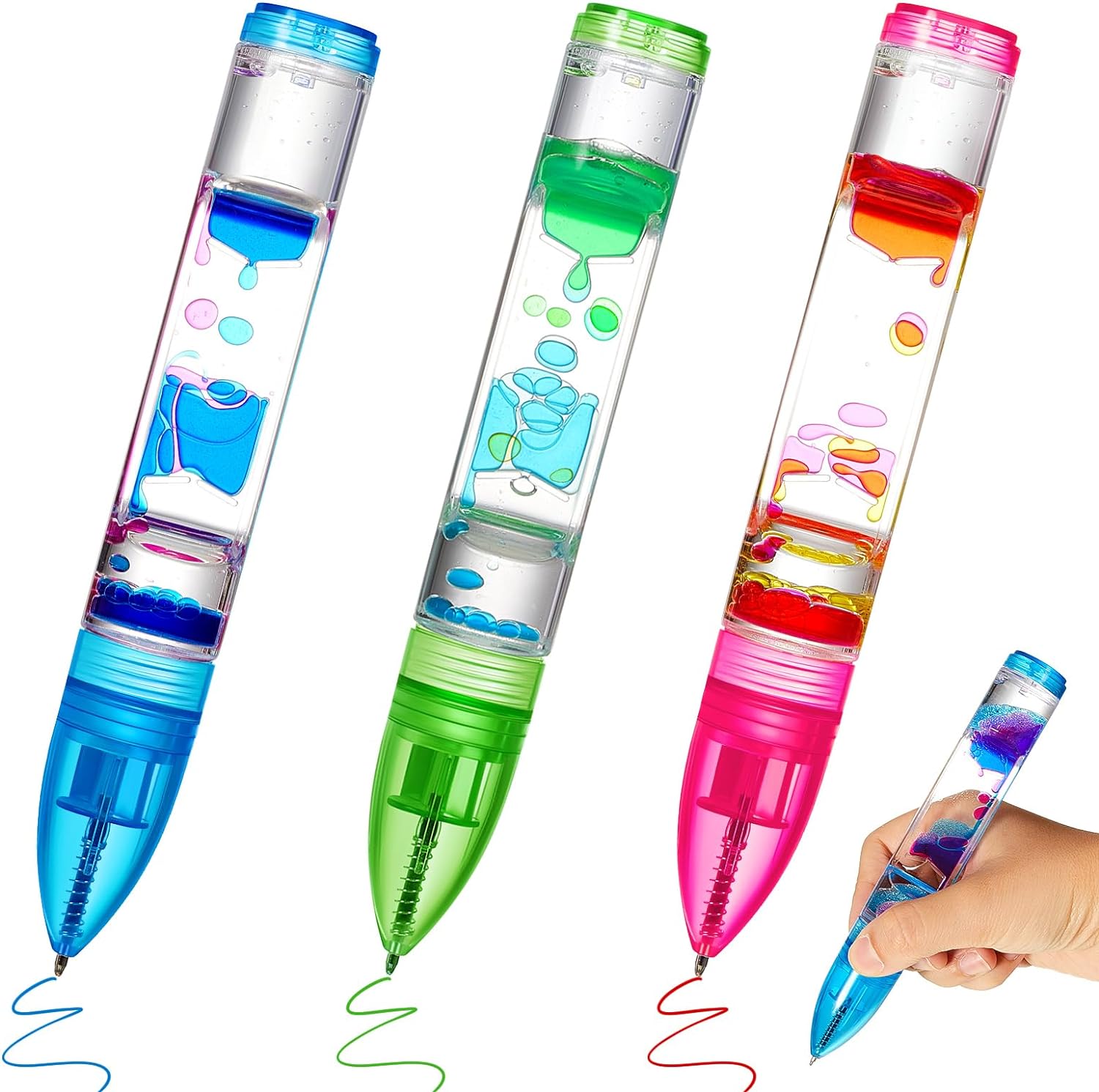3Pcs Liquid Motion Bubbler Fidget Pens Red, Green, Blue
