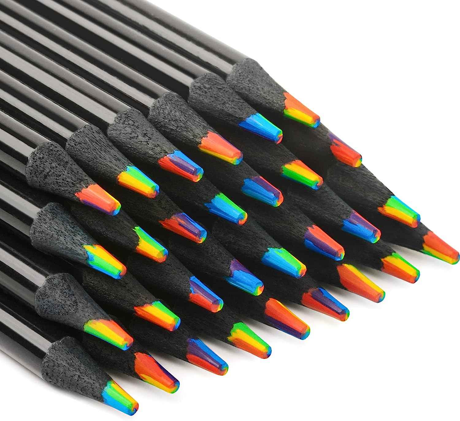 24PCS Black Wooden 7IN1 Rainbow Colored Art Drawing Pencils - TTpen