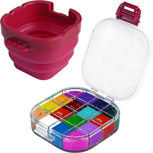 16 Well Airtight Paint Saver Storage Palette Box with Lid Pink