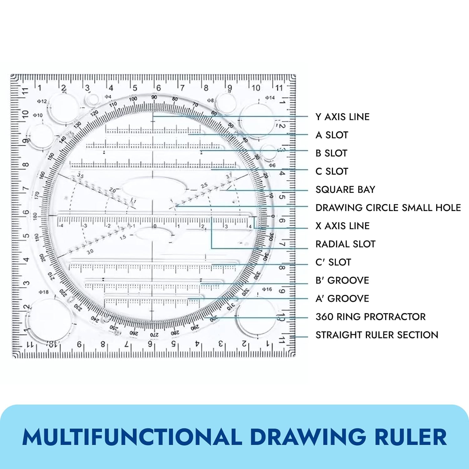 4Pcs Multifunctional Geometric Math Measuring Rulers for Drawing Art