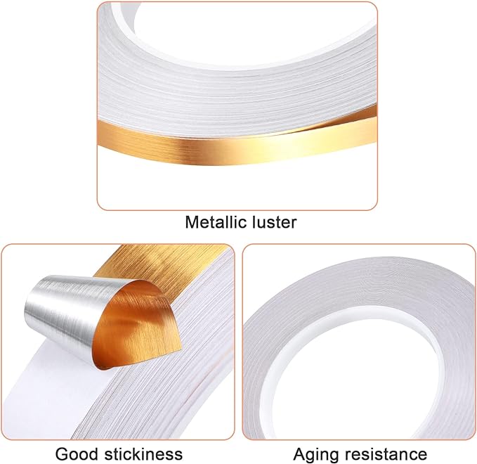 3 Rolls Tape,Self Adhesive Metalized Polyester Film Tape Gold