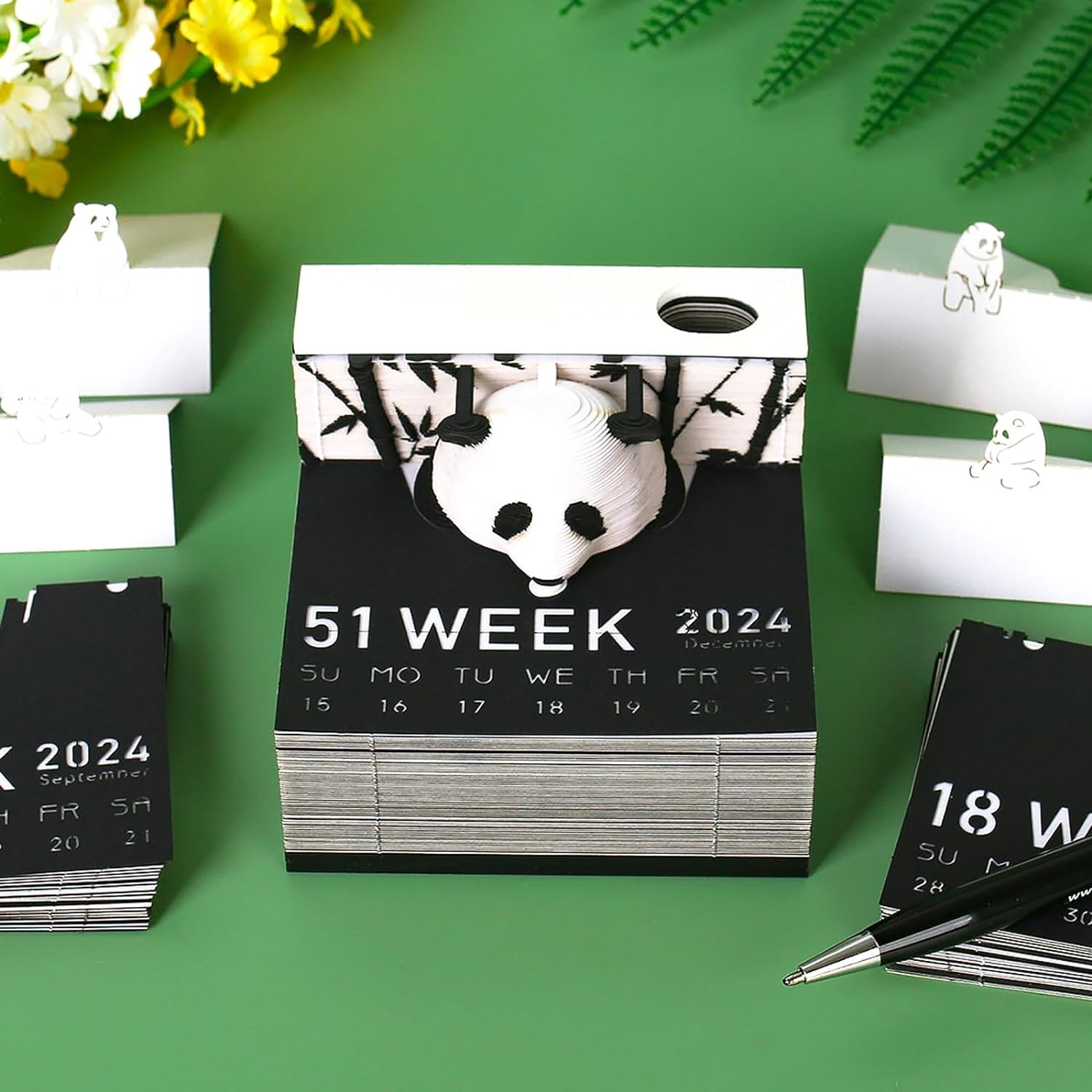 2024 Time Piece Panda 3D Calendar Memo Pad with Pen Holder