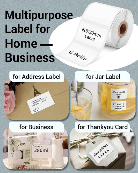 Phomemo M110/M120/M200/M220 Thermal Paper 50x30mm Labels White - TTpen