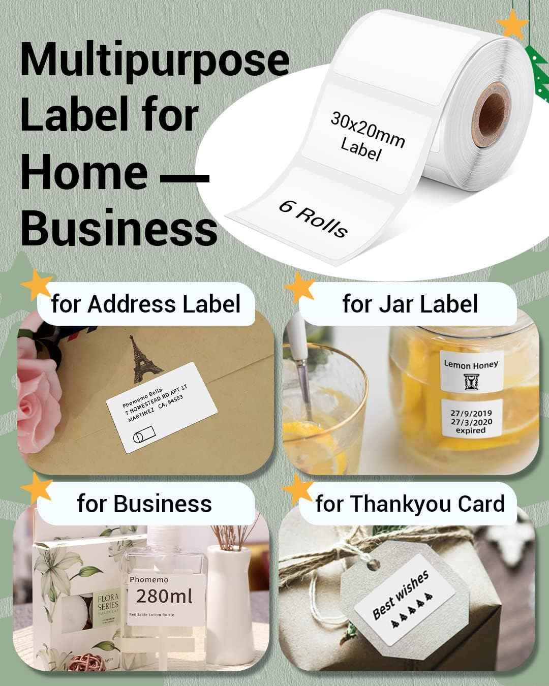 Phomemo M110/M120/M200/M220 Thermal Paper 30x20mm Labels White - TTpen