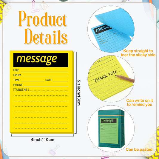 9pcs Telephone Message Sticky Notes Pads 4 x 5 Inch (Fluorescent Colors)