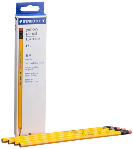 STAEDTLER 134 Yellow Pencils with Eraser,UN-Sharpened HB/2B,12 Pack