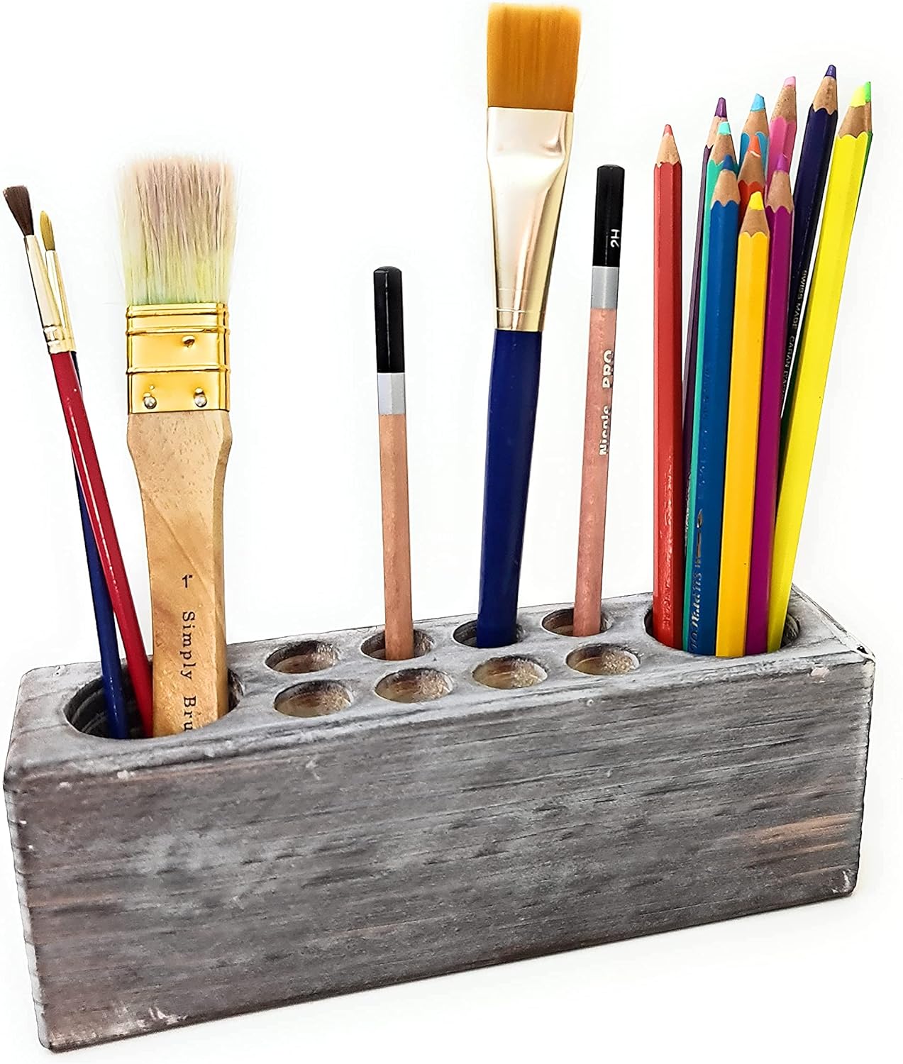 10 Slots Rustic Vintage Wooden Pen Holder Vintage