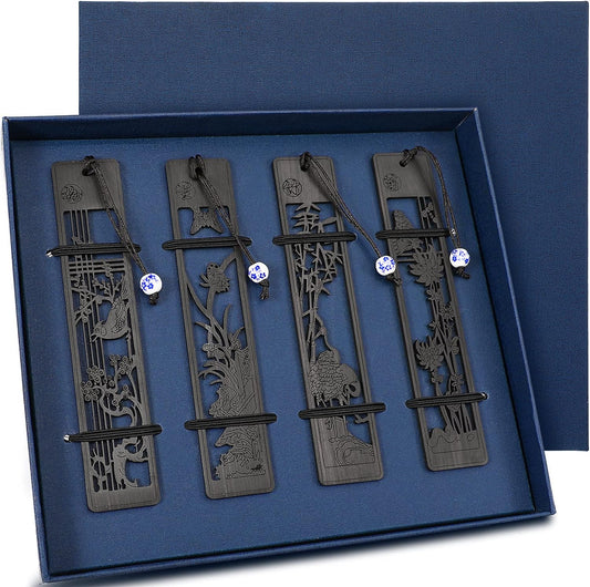 Wood Bookmark Gift Box Hollow Style 4 Pack