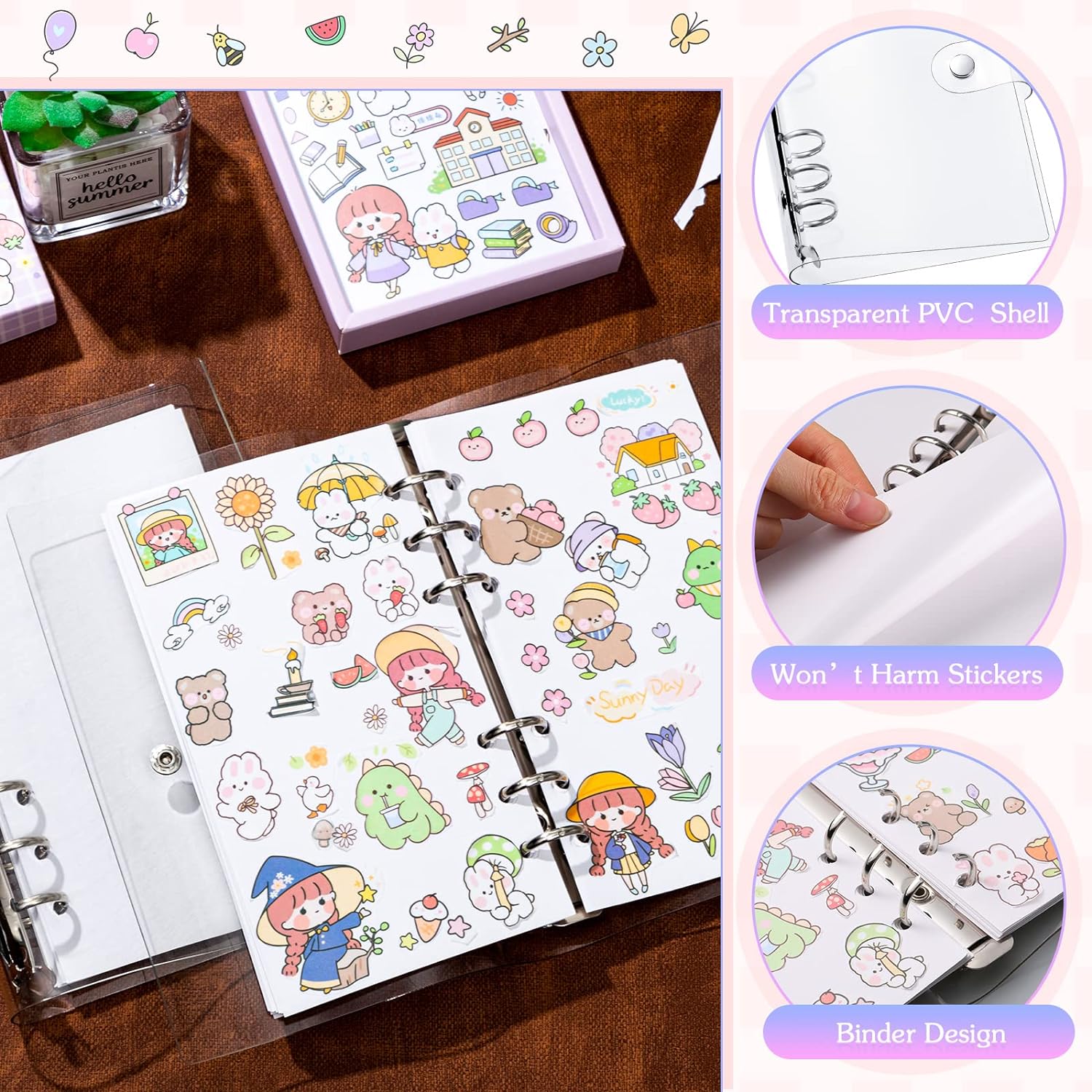 Kids Sticker Collecting Album Book with 40 Sheets PVC Shell A5/A6