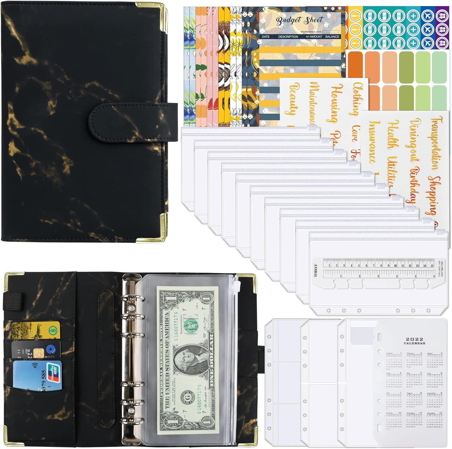 A6 Budget Binder with 12pcs Zipper Cash Envelopes Money Organizer