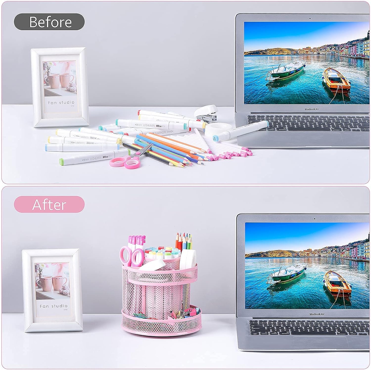 Pink Kawaii Desk Pen Pencil Organizer 360 Revolving