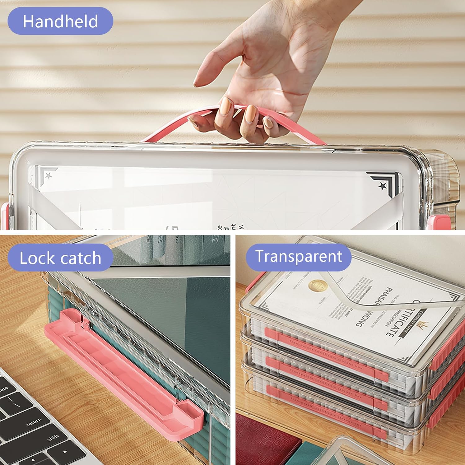 Plastic Storage A4 File Project Case with Handle