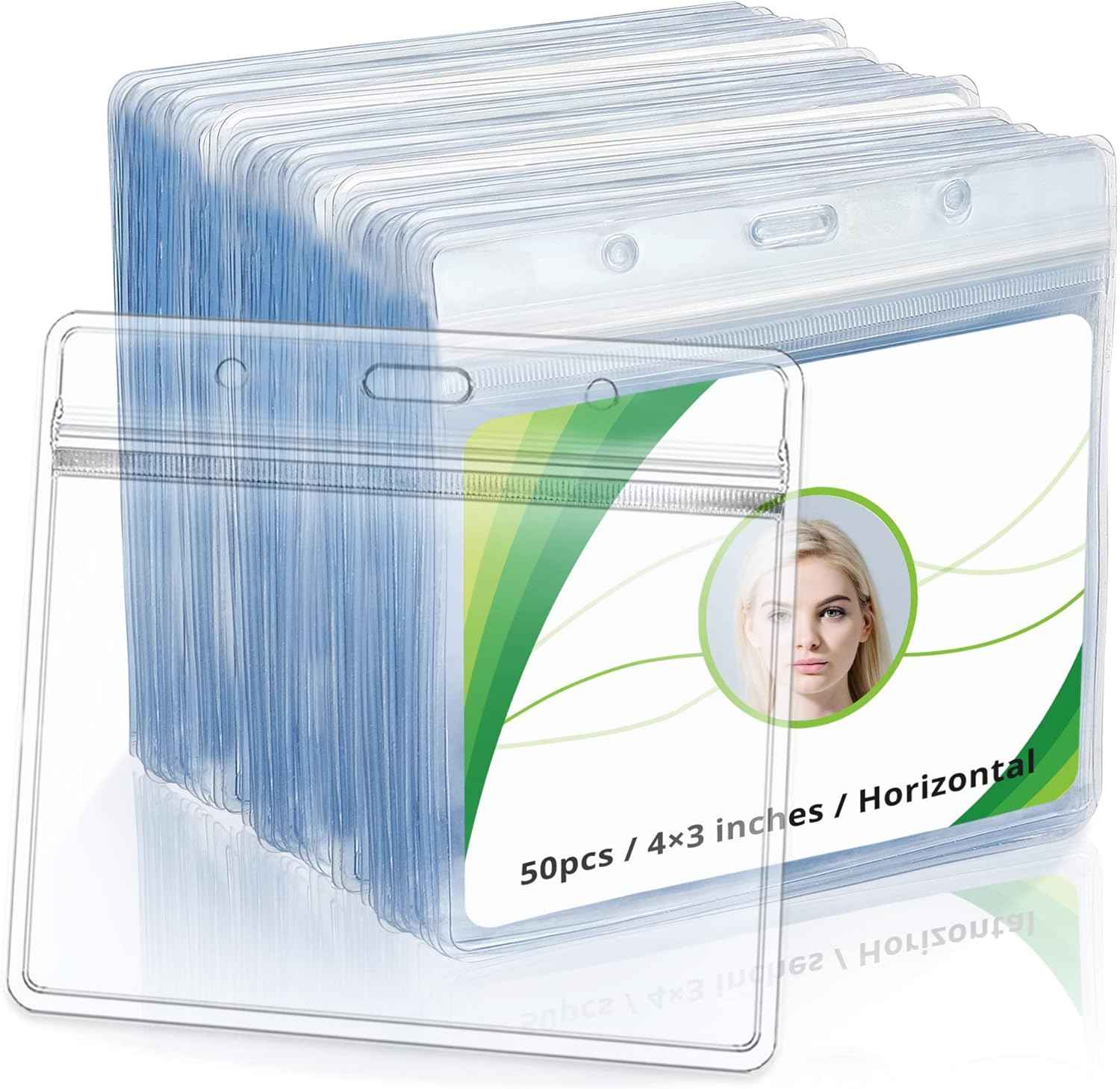 50Pcs Clear Plastic Horizontal Name ID Card Badge Holders,4x3 Inches 50Pcs Clear Plastic Horizontal Name ID Card Badge Holders,4x3 Inches