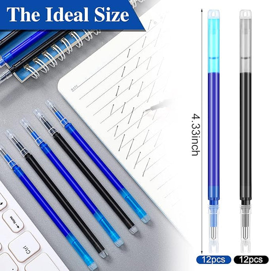 24 Pieces Erasable Gel Ink Pen Refills Point 0.7 mm (Black,Blue)