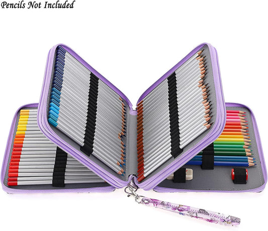 120 Slots Colored Pencil Case Purple Flower