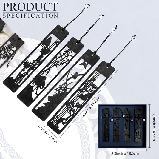 Wood Bookmark Gift Box Hollow Style 4 Pack