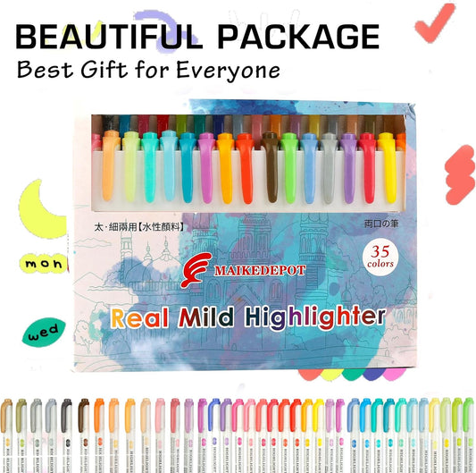 MAIKE Real Mild Pastel Highlighters 35 Assorted Colors Markers