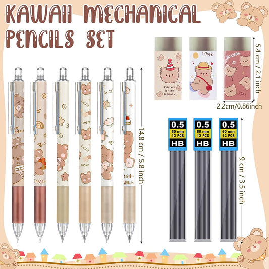 15pcs Bear Mechanical Pencils with 0.5mm Pencil Refills and Erasers