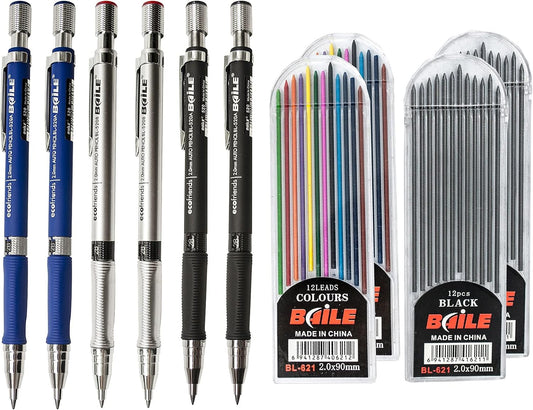 BAILE 2mm Mechanical Pencils with Color Lead Refills 10 Pack