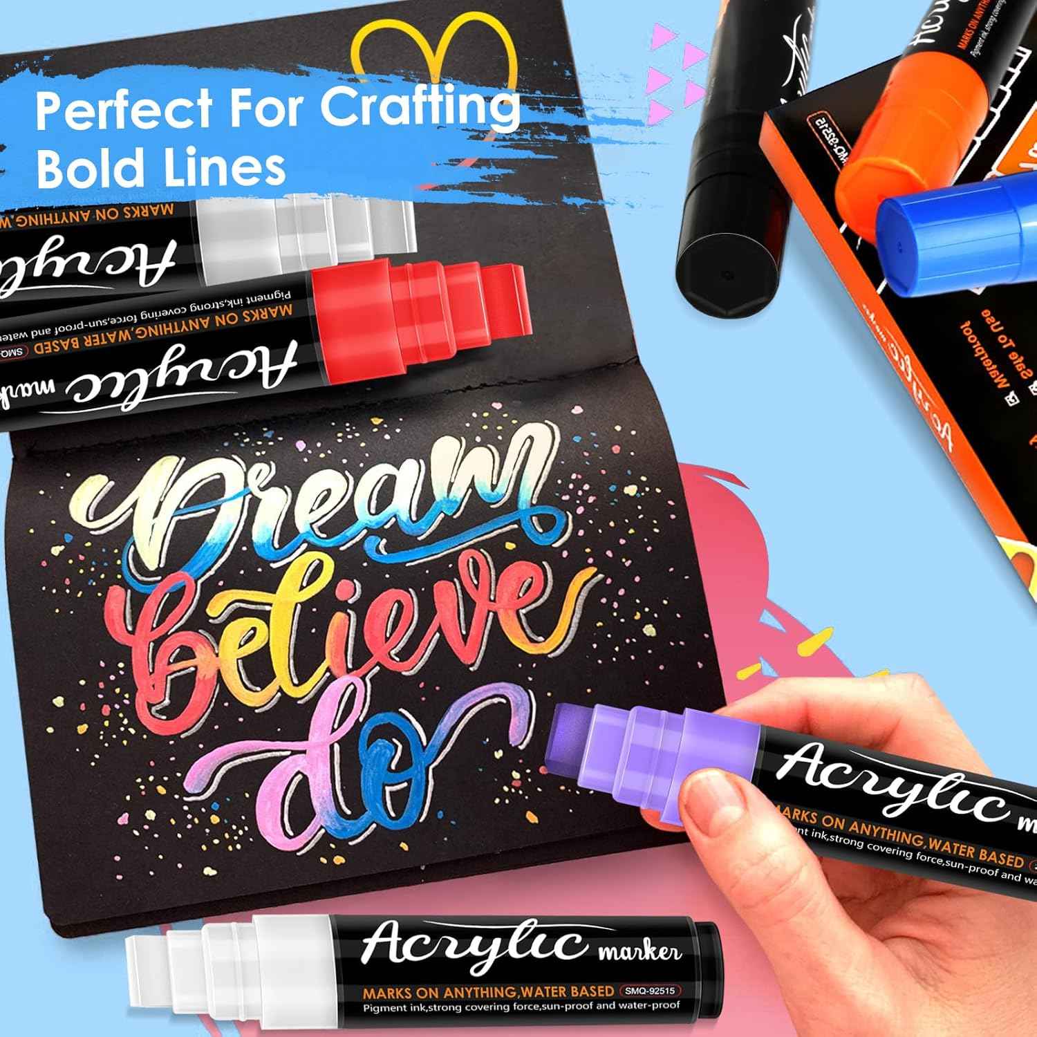 10 Colors Acrylic Paint Markers 15MM Jumbo Felt Tip