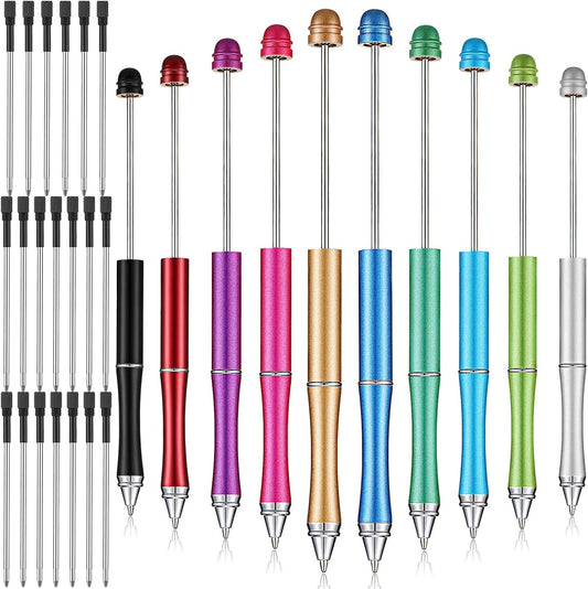 10pcs Metal Beadable Ballpoint Pens Assorted Colors with Refills