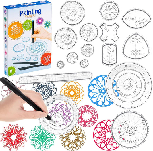 Spiral Art Gear Drawing Circle Template with Pen Paper Ruler