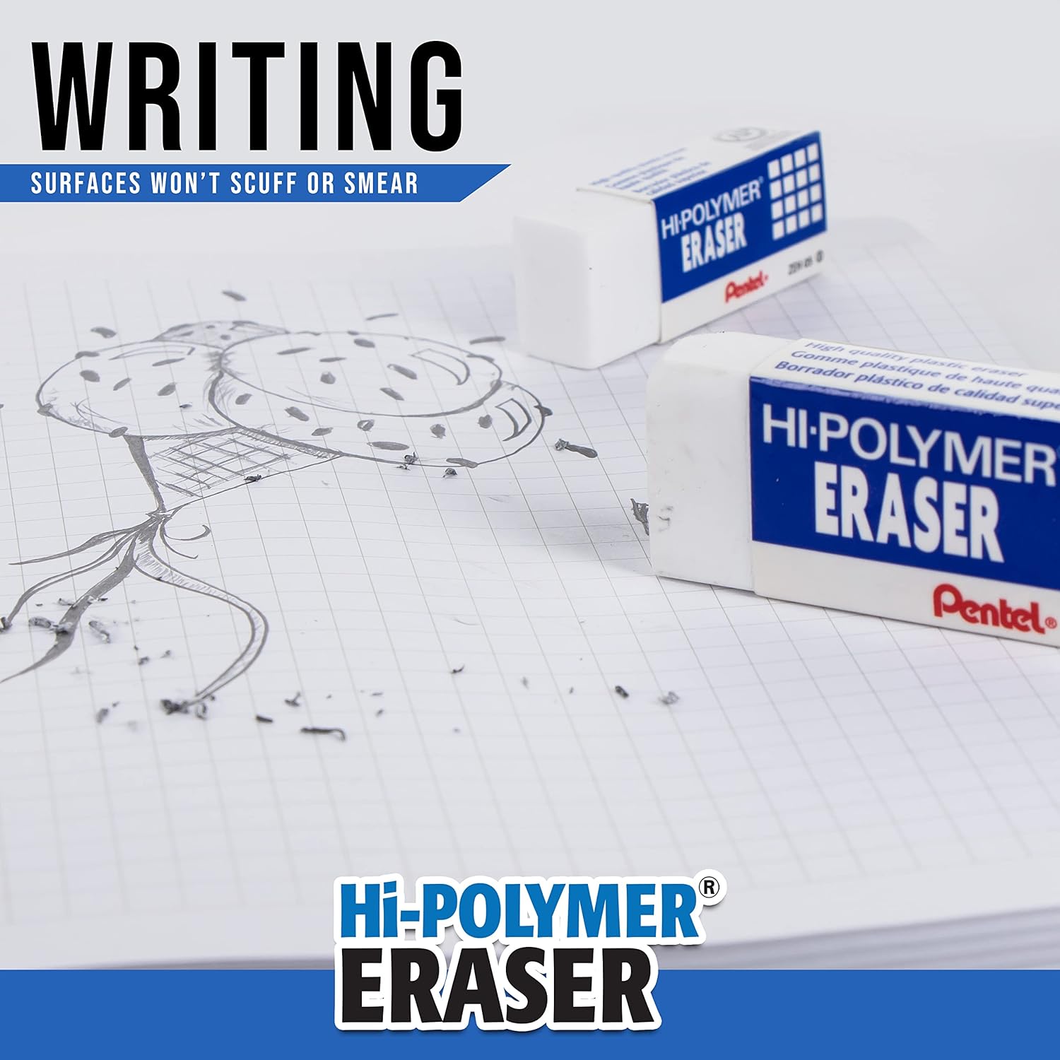 Pentel Hi-Polymer Block Eraser,Large,4 Pack Erasers