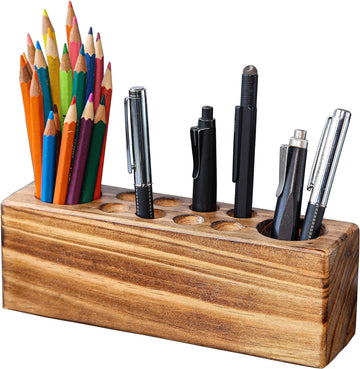 10 Slots Rustic Vintage Wooden Pen Holder Rustic