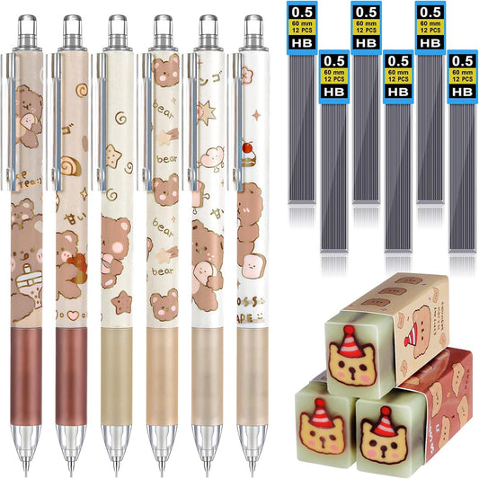 15pcs Bear Mechanical Pencils with 0.5mm Pencil Refills and Erasers