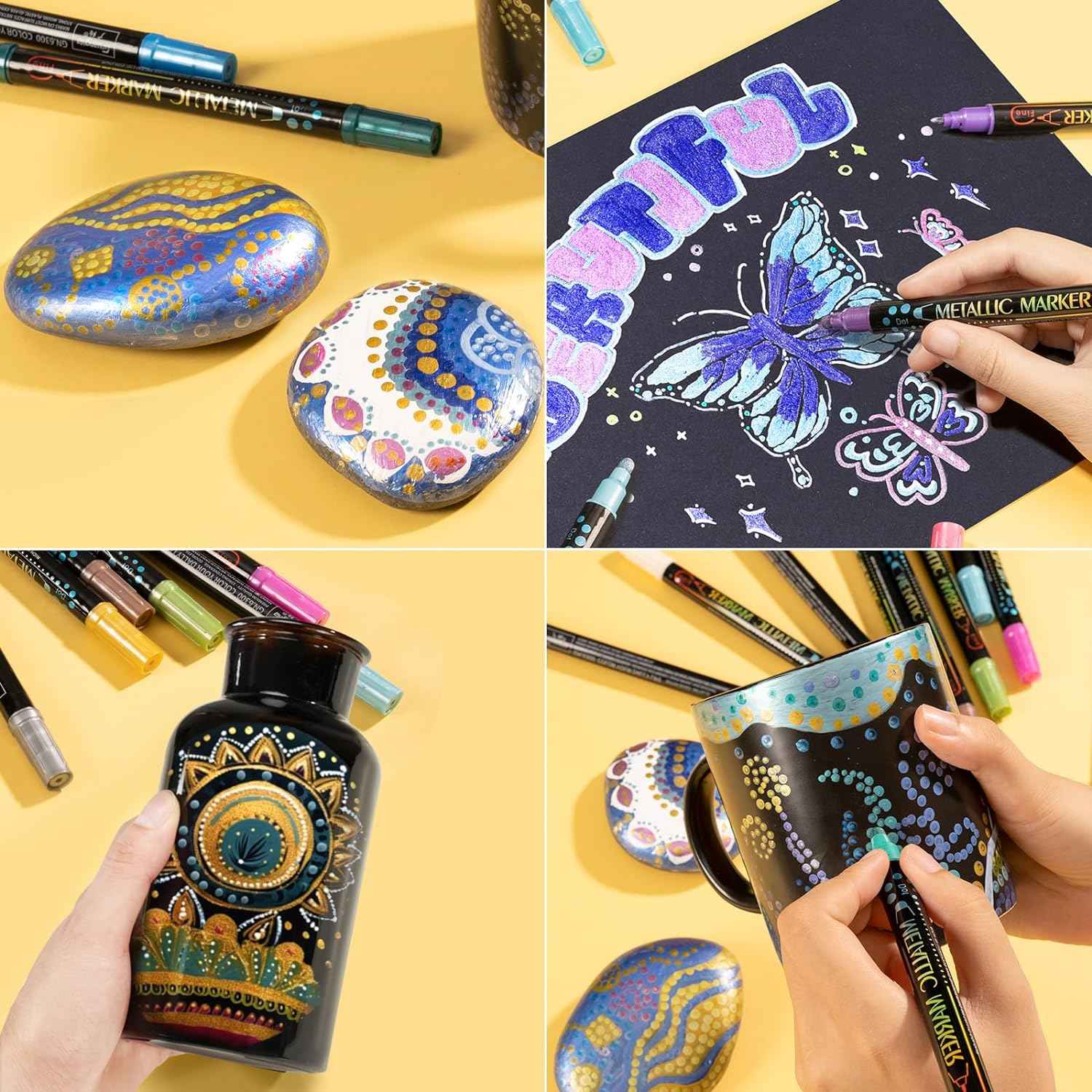 Guangna 12 Colors Metallic Paint Twin Marker Pens with Dot and Fine Tip - TTpen