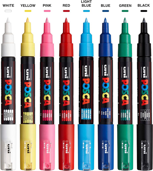 UNI POSCA PC-1M Acrylic Paint Markers,0.7mm Extra Fine Tip,8 Color