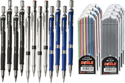 BAILE 2mm Mechanical Pencils with Color Lead Refills 20 Pack