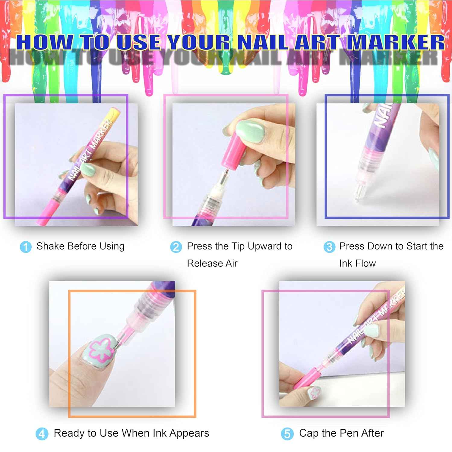 12 Colors 3D Nail Art Marker Pens Set 0.5mm
