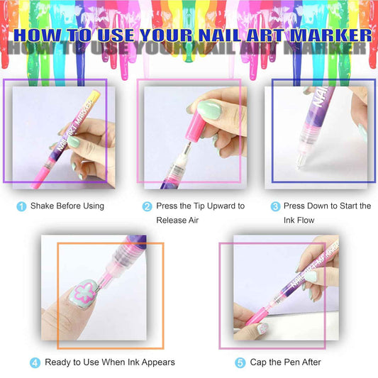 12 Colors 3D Nail Art Marker Pens Set 0.5mm