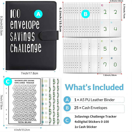 100 Day Challenge A5 Money Saving Budget Binder Black - TTpen