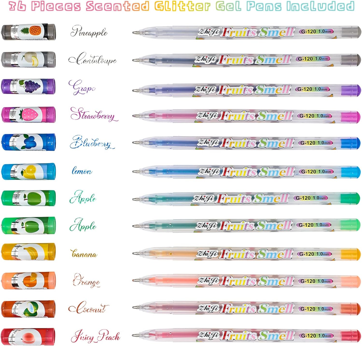 36Pcs Scented Pens Glitter Color Fun Pen