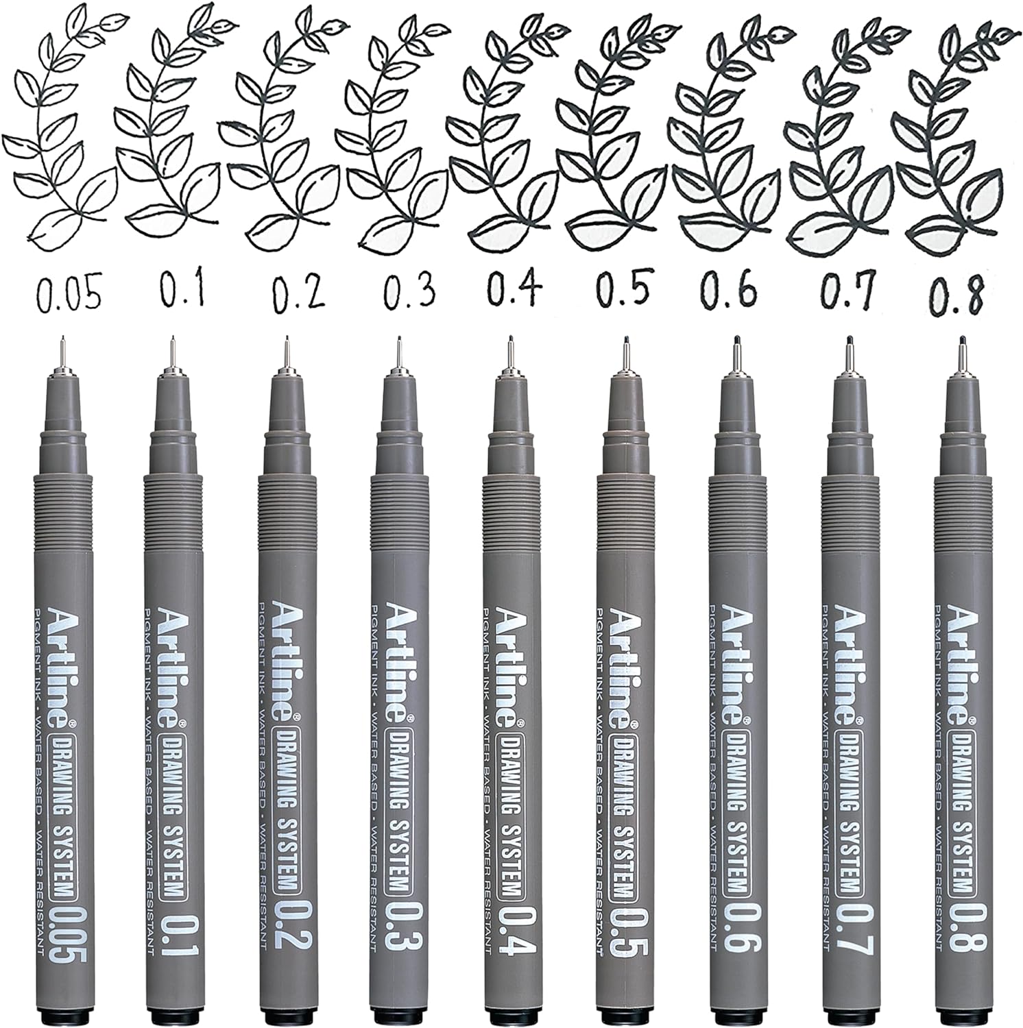 Artline Drawing System Pens, 0.1, 0.2, 0.3, 0.4, 0.5, 0.8 mm ,6 Pack