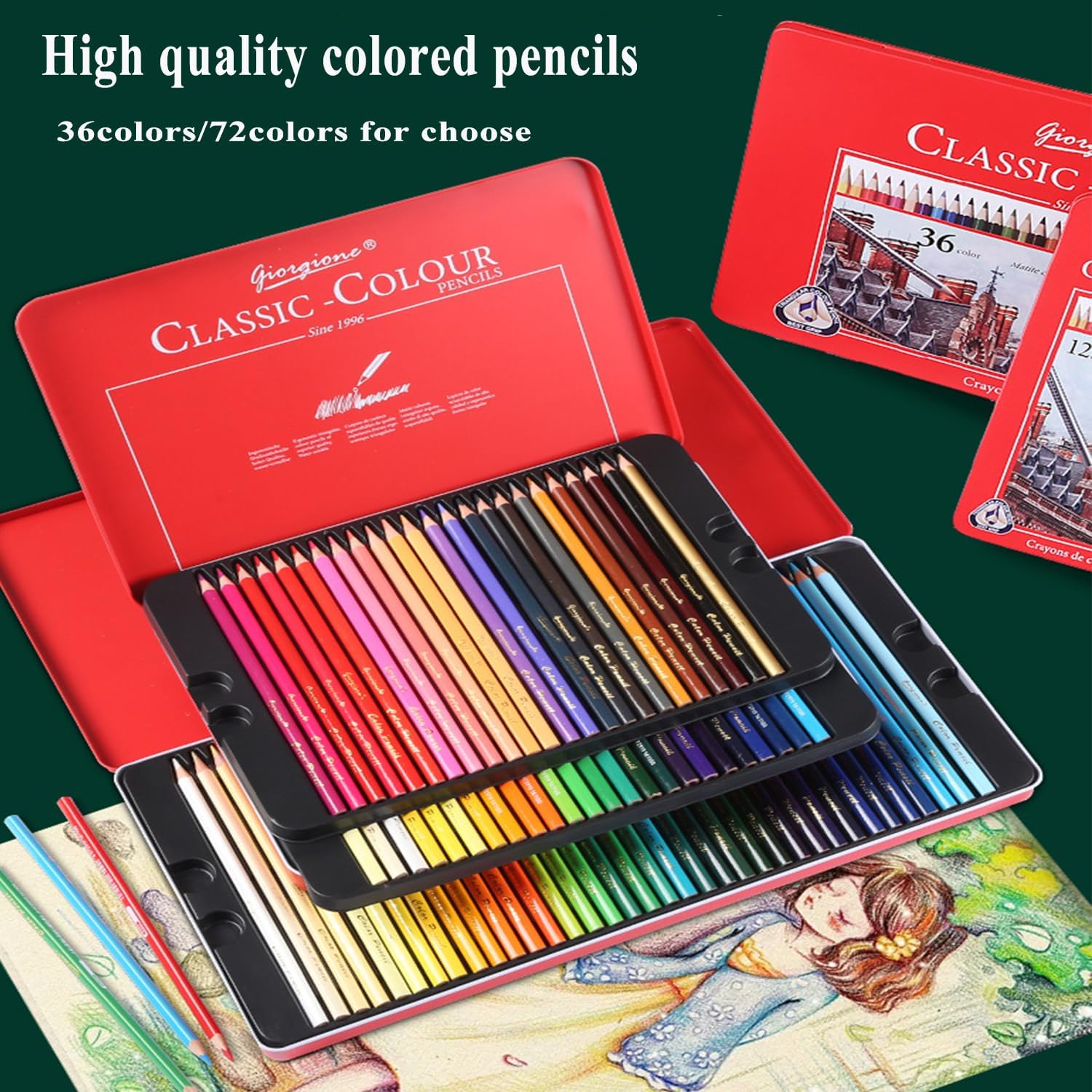 GIORGIONE 72 Classic Colour Pencils Oil Based Tin Box