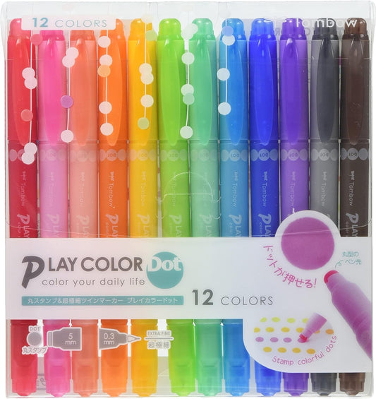Tombow Play Color Dot Pen Water Based Marker,12 Colors Set
