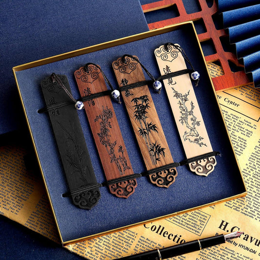 Handmade Natural Wooden Carving Book Mark Bookmarks Box Set